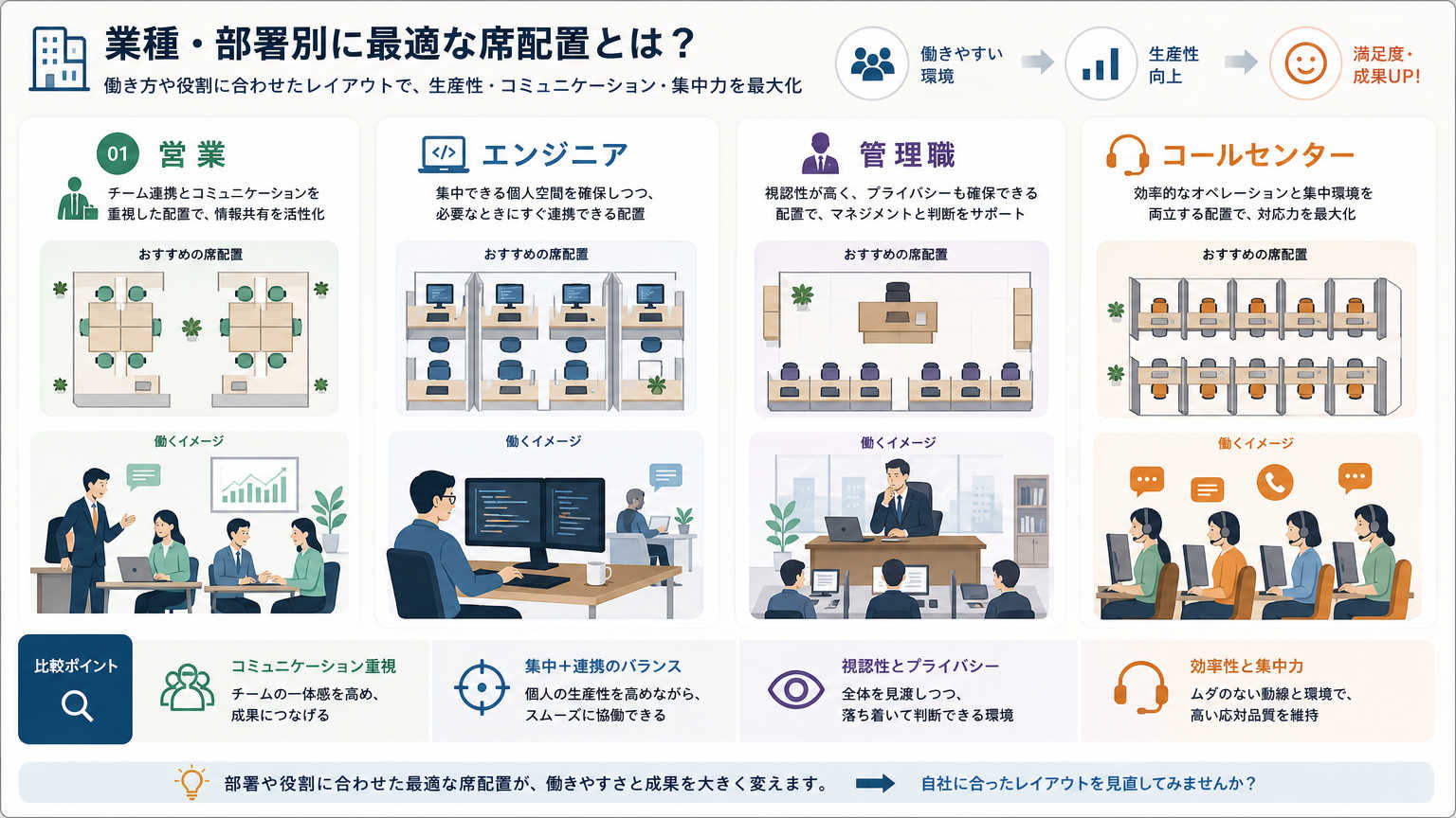 業種・部署別に見る席配置の工夫